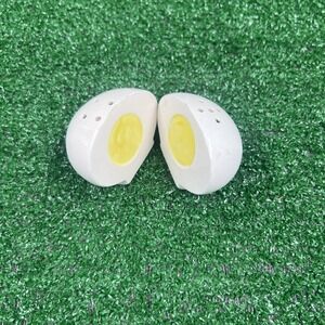 Vintage‎ Half Of Egg Salt & Pepper Shakers White With Yellow Middle